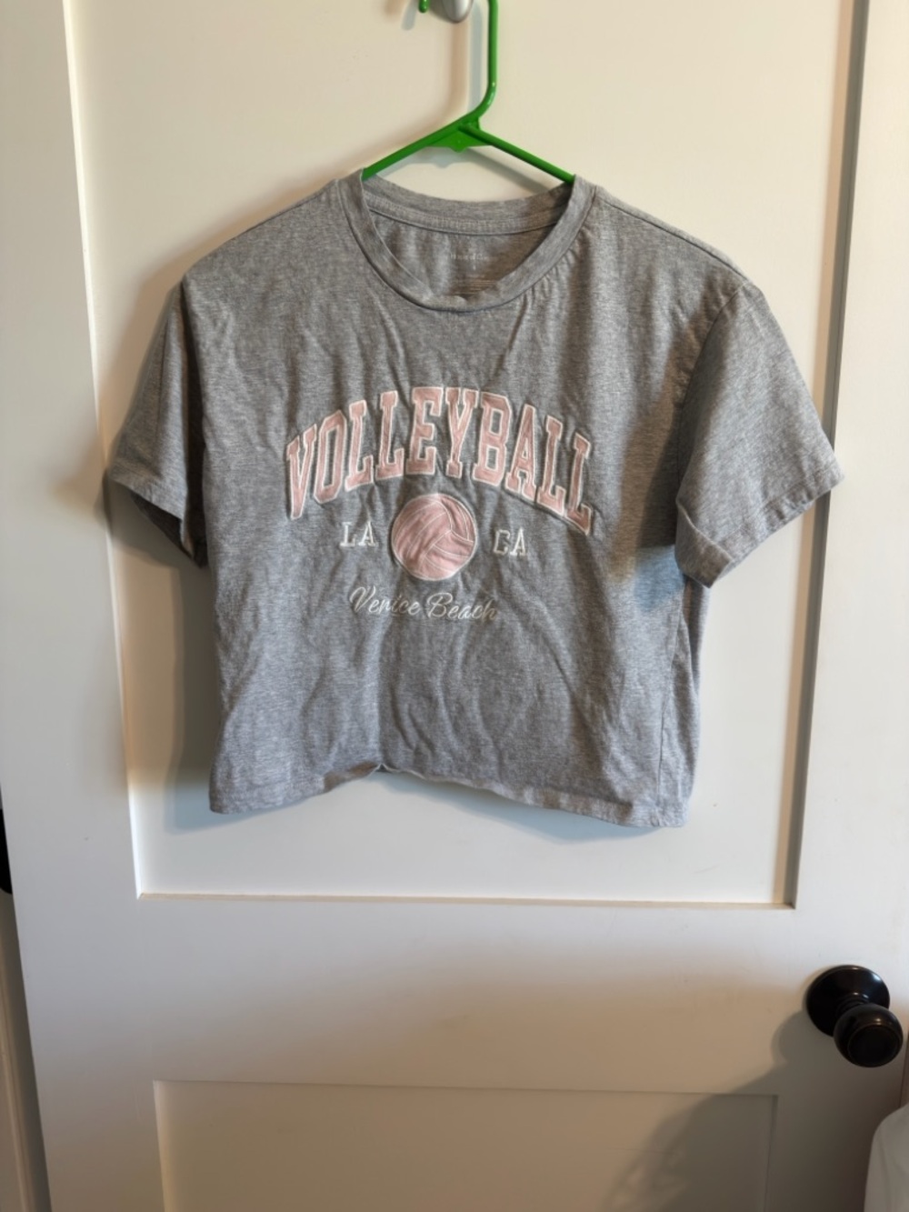 Volleyball Graphic Short Sleeve Tee - Gray with Pink Accent